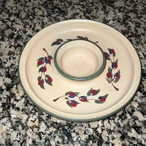 Cranberry Pottery Appetizer Dish with Dip Insert